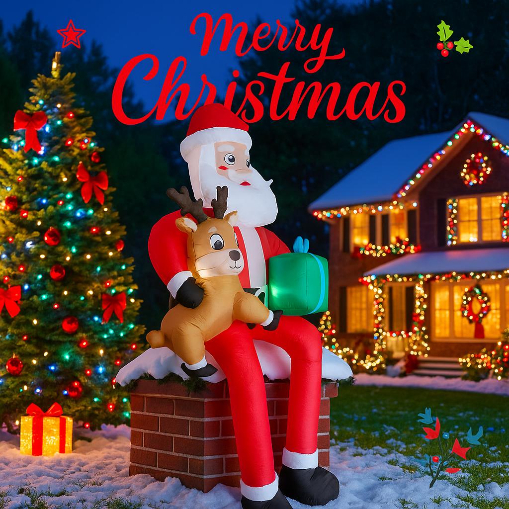 Decor de Curte de Crăciun de 9,5 picioare, Decorațiuni Gonflabile de Crăciun cu Moș Crăciun, Ren, Cadou, LED, Ornament de Casă, Articole de Crăciun, Jucărie