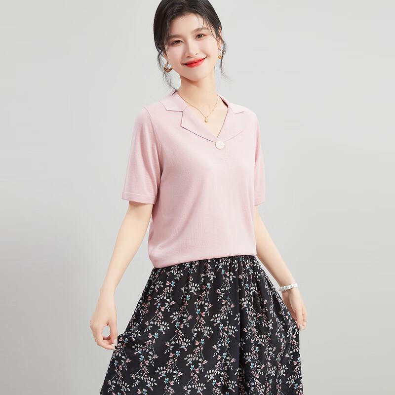 Women's Wool Blend Short Sleeve Knitted Polo Sweater