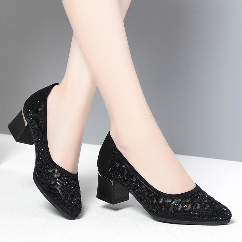 CINESSD 2023 Summer Fashion Pumps Cut-outs Women Crystal Casual Ladies Shoes High Heels Tenis Feminino Genuine Leather Sandals