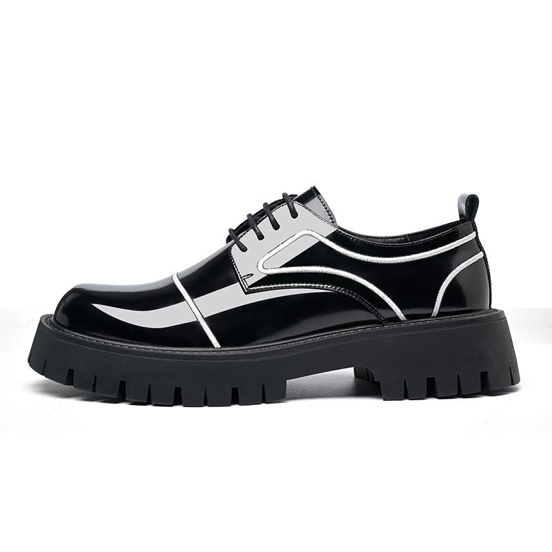 Leather Shoes Men's Casual British Platform Big Head Leather Shoes Fashion Trend Bright Leather Hairdresser Business Men's Shoes