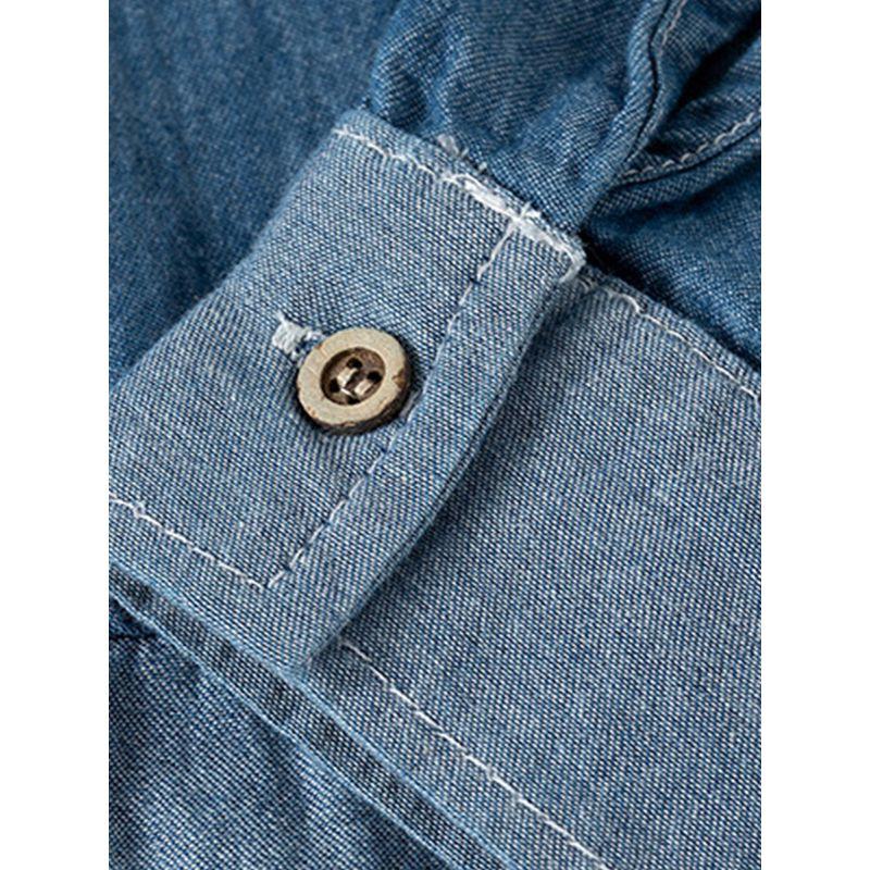 Spring and Autumn Children's Denim Shirt Jacket Boys' Cardigan Shirt Toddler Polo Shirt Casual Color-Blocked Lapel Top