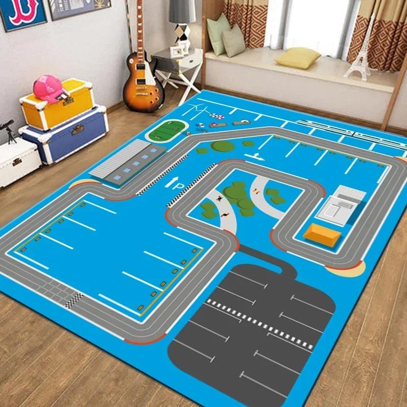 Transportation Track Crawling Mat Children's  Living Room Carpet Non-slip Machine Washable Area Rug for Kid’s Bedroom Floor Mat