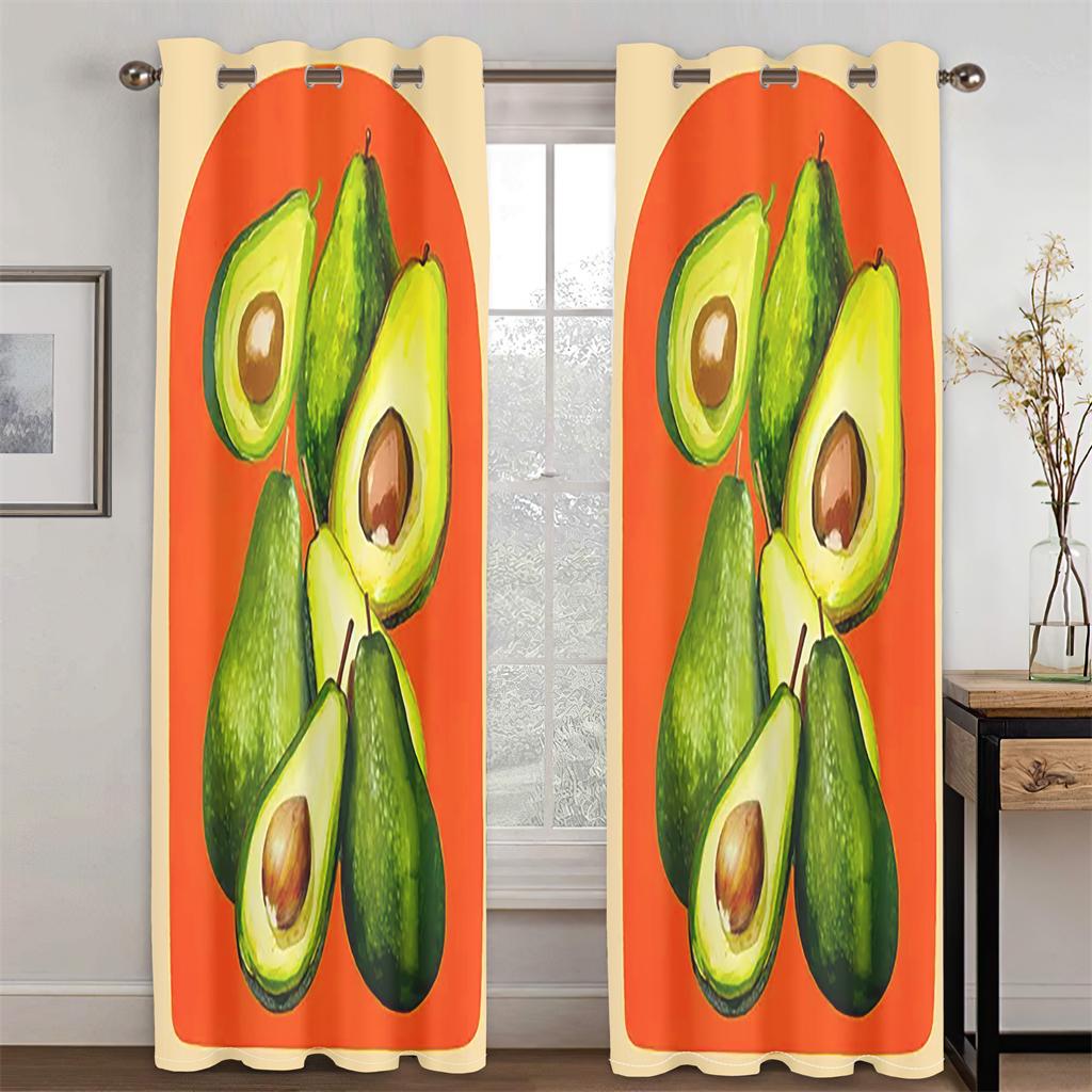 3D Abstract Geometric Style Art Green Fruit Pattern Window Curtains Modern Simple Style Home Living Space Bedroom Space Window Decorative Piece