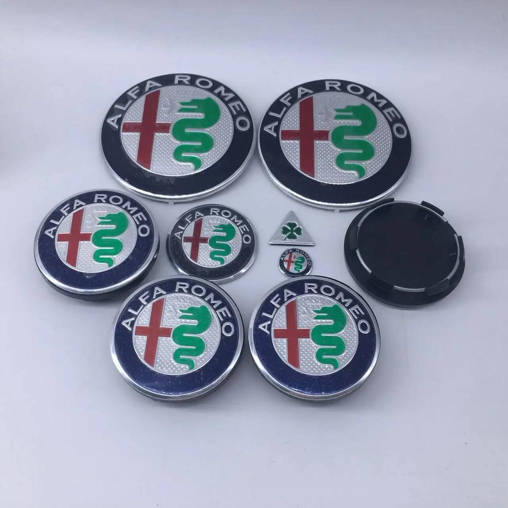 1 set 8 pezzi 9 pezzi Tappo coprimozzo ruota da 50 mm per Alfa Romeo 147 166 Coperchio cofano baule da 74 mm Emblema volante da 40 mm Brera Spider Giulietta