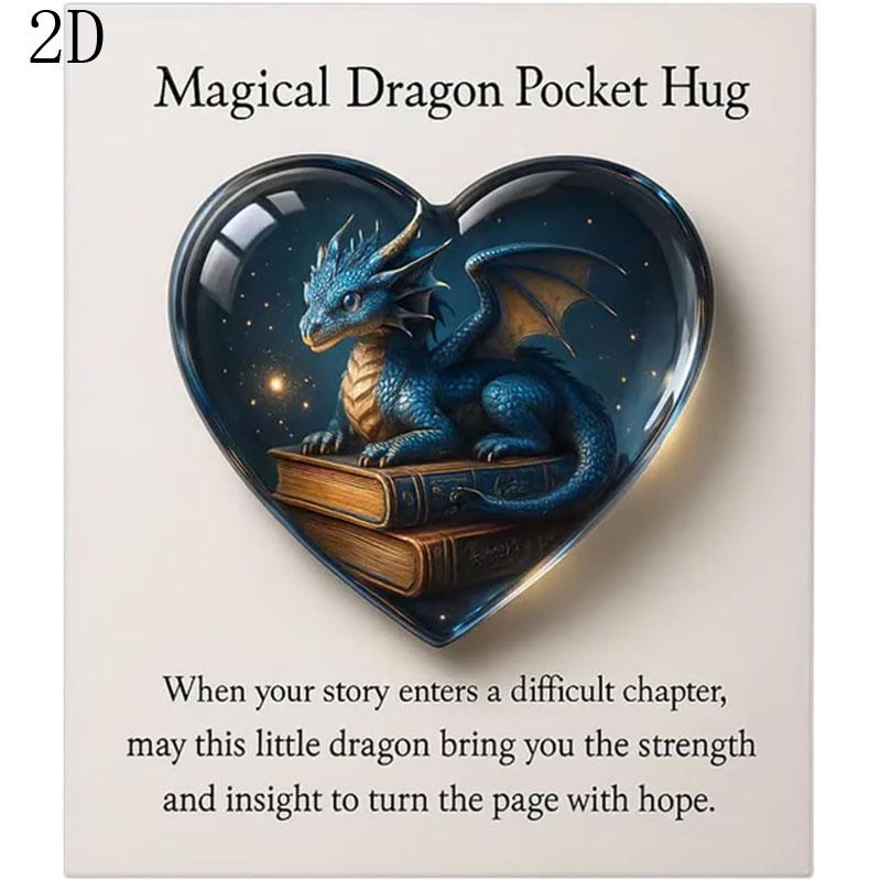2D Flat Magical Dragon Pocket Hug, Emotional Support Dragon Heart Pocket Hug Token, Mini Magical Dragons Book Keepsake Fantasy Gifts