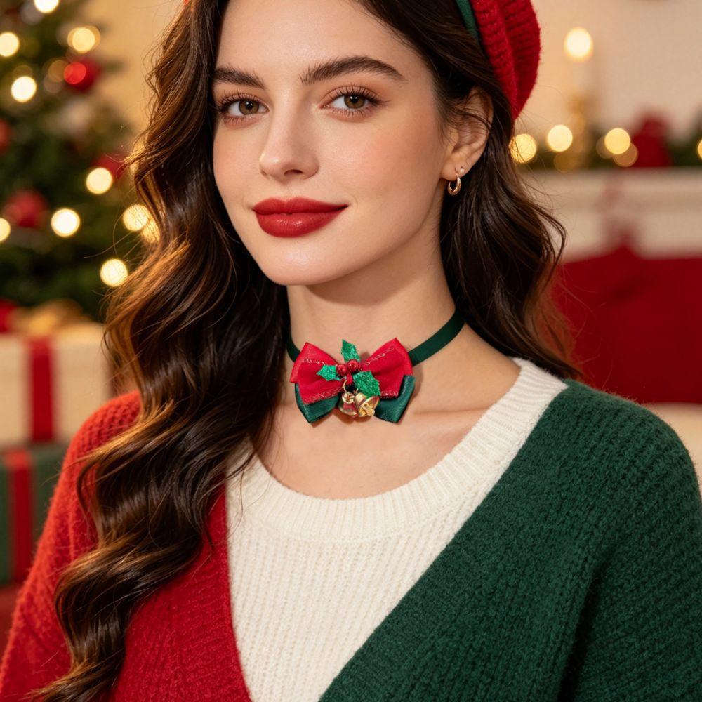 Velvet Bowknot Christmas Choker Plush Xmas Clavicle Chain Jewelry Accessories