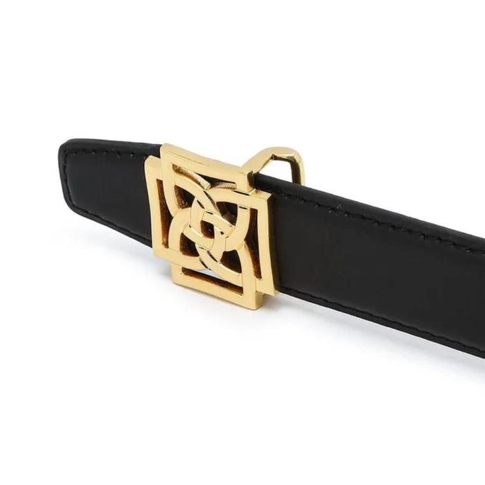 [Women's Belt][4D] Black 4D Gold Buckle Hook Cowhide Women's Belt DBBE6F778BK