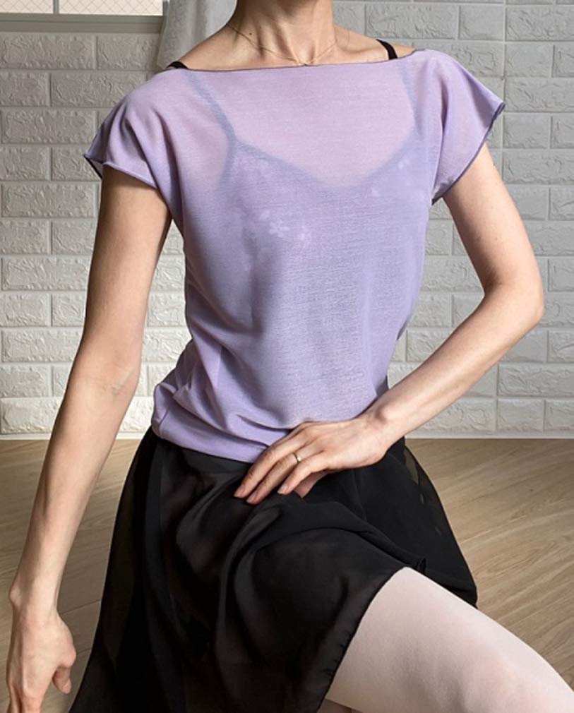 Ballet Specialty Store Mignon Ballet Tops Short Sleeve French Sleeve Made In Japan Lavender Top with Beautiful Drape Lines for a Soft Look T-Shirt