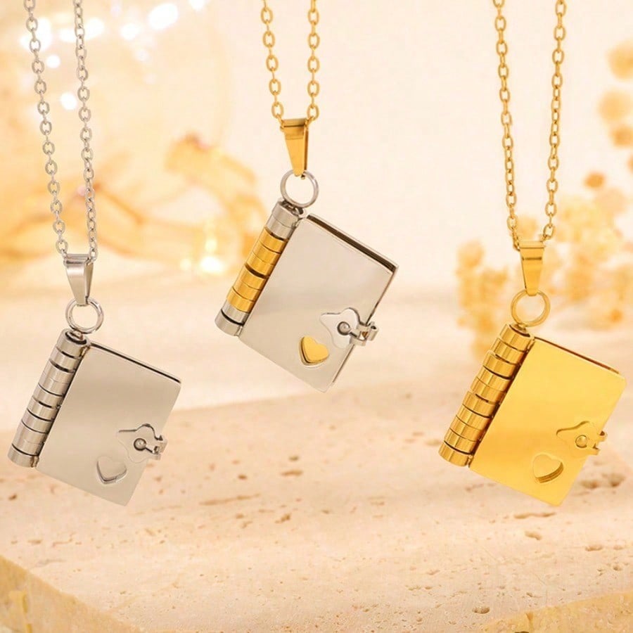 Titanium steel necklace girls love letter necklace can open book pendant new personality temperament necklace collarbone chain