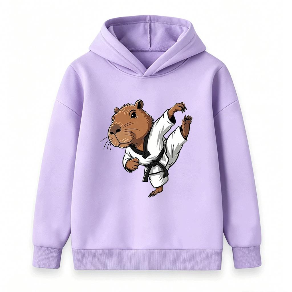 Kids Boys Girls Hoodie, Cute Capybara Taekwondo Karate Print Casual Pullover Sweatshirt for Children Daily Wear