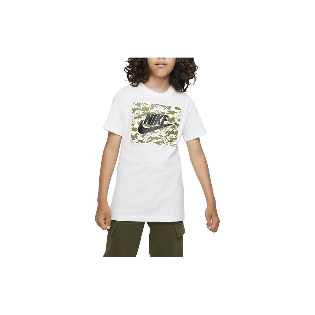Nike Sportswear Letter Print Crew Neck Casual Short Sleeve T-Shirt Kids Tops White DR9728-100