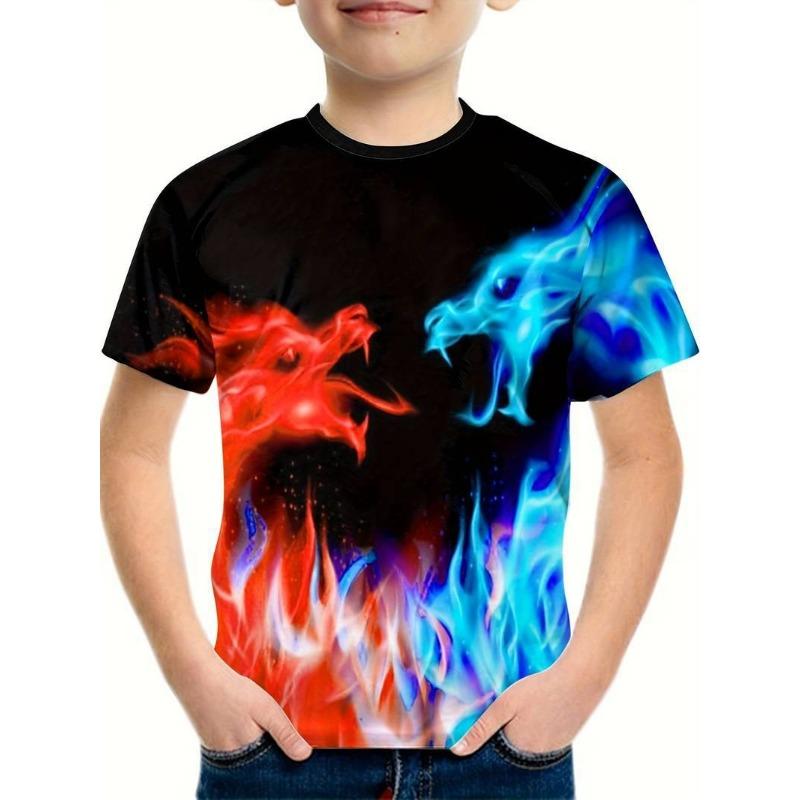 

Детские футболки Крутая серия Дракон 3D Футболка с цифровой печатью Летняя детская футболка с коротким рукавом 170