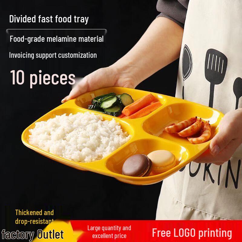 Thickened Melamine 4-Compartment Canteen Tray