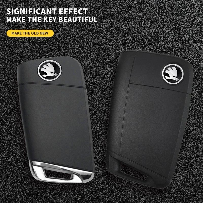 Kxnmo9 11mm 14mm Car Key Emblem Metal Sticker Logo Decal For Skoda Octavia Rapid Kodiaq Karoq Fabia Kamiq Superb Derivative Vision