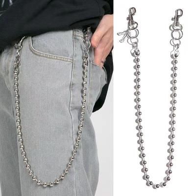 Vintage Punk Metal Beads Pant Waist Chain for Men Women Silver Color Rock Hip Hop Gothic Keychain Party Aesthetic Charm Jewelry