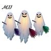 Indoor Outdoor Party Props 3 Pcs Halloween Hanging Ghosts on Brooms, Spooky Flying Gauze Ghost Cute for Trees with Broomstick Tree, Porch, Yard,