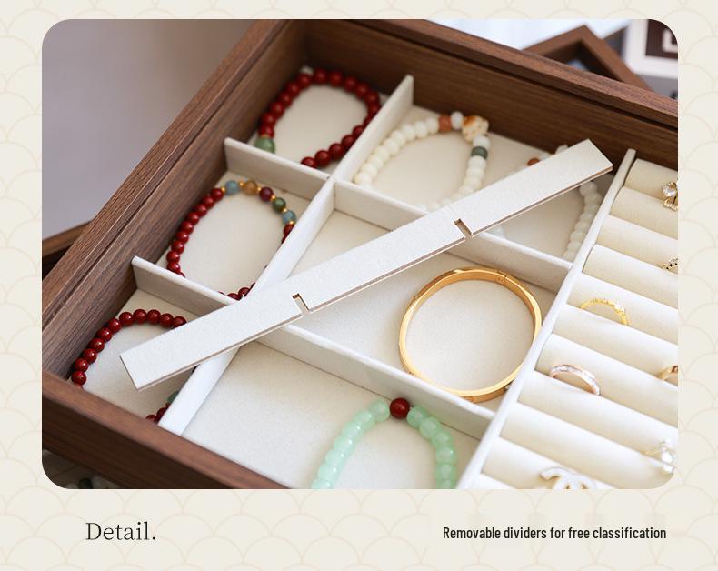 Wooden Jewelry Box with Bracelet and Bead Storage, Exquisite Display Stand for Rings and Earrings, Large Capacity, Dustproof Design