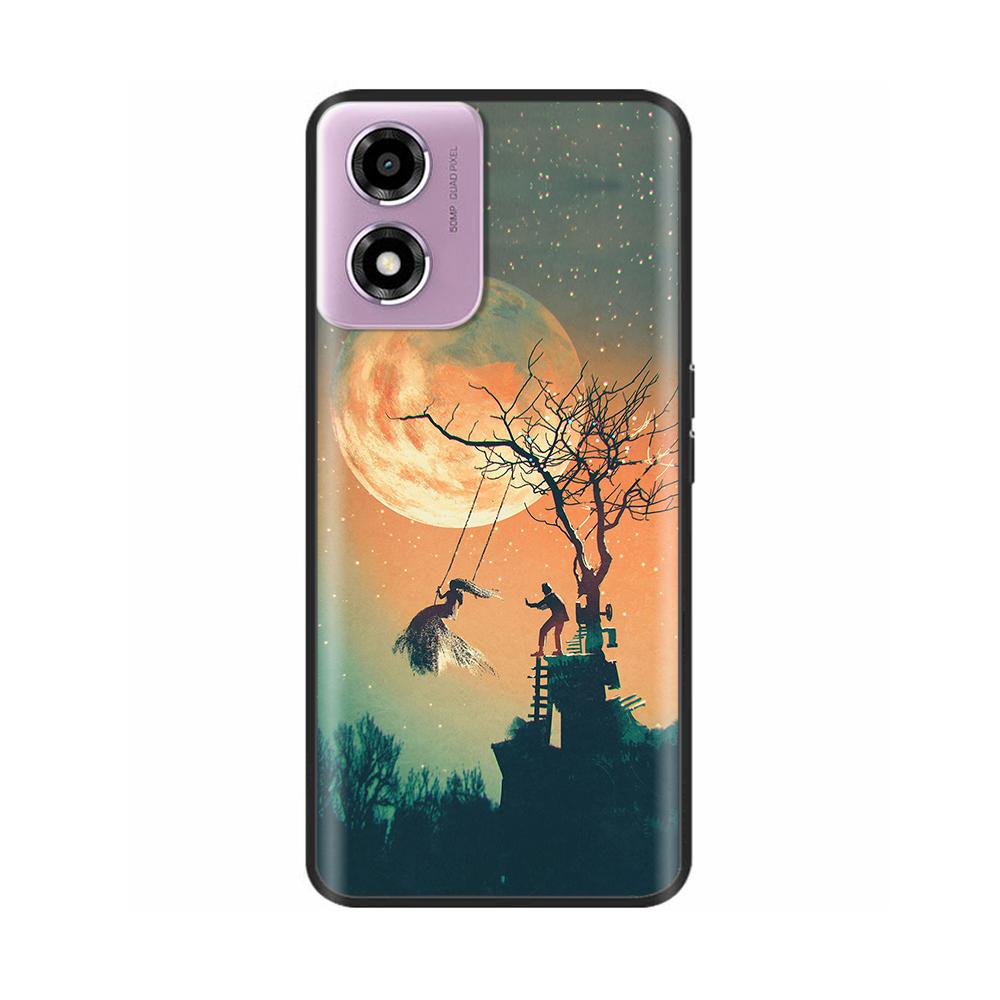 Für Motorola Moto E14 Hülle Niedliche Bemalte Weiche Schwarze Silikonhülle 6,56'' Stoßfeste Handyhülle Für Motorola E14 E 14 MotoE14 Taschen