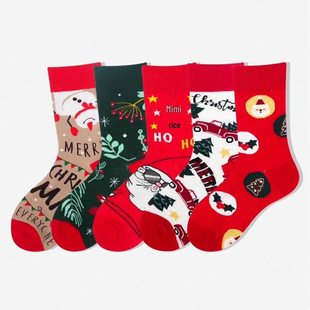 Mid-Calf Christmas Cartoon Cotton Socks: Cute Over-the-Knee Winter Style