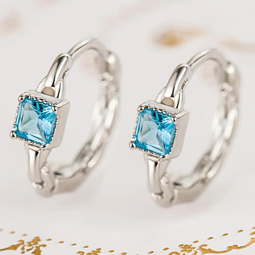 

Серьги из стерлингового серебра 925 пробы с синим цирконием и кристаллами, простые геометрические украшения для женщин, подарки на помолвку