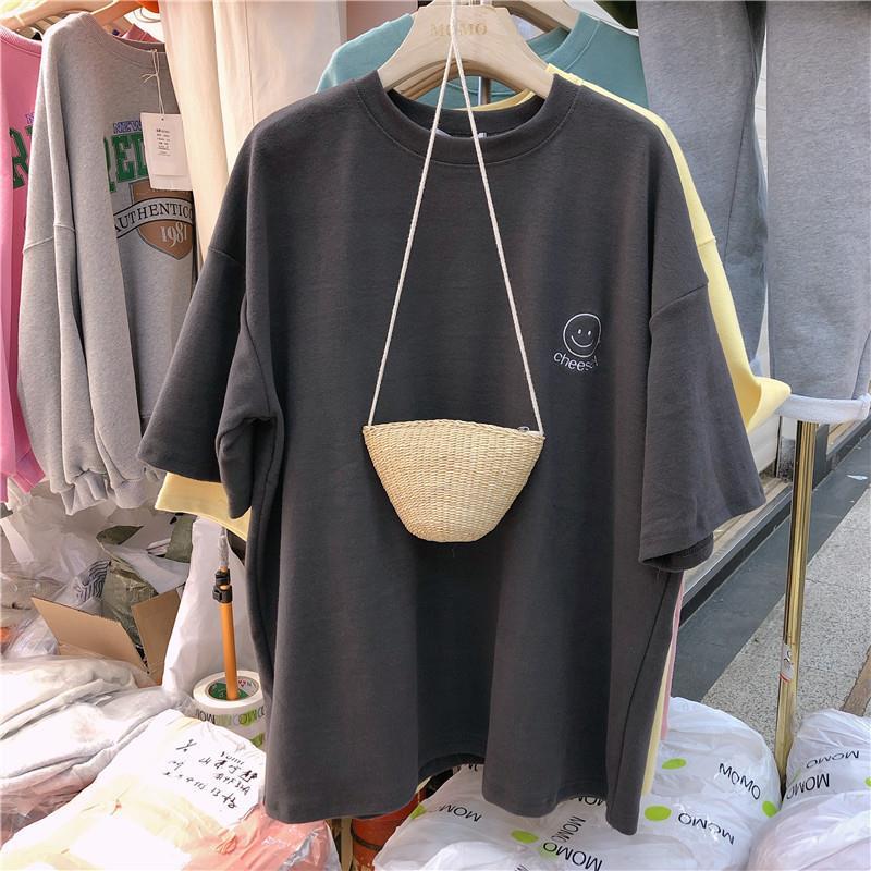 Women's Embroidered Short Sleeve Loose Fit Tee - Summer 2025 Korean Plus Size Trend