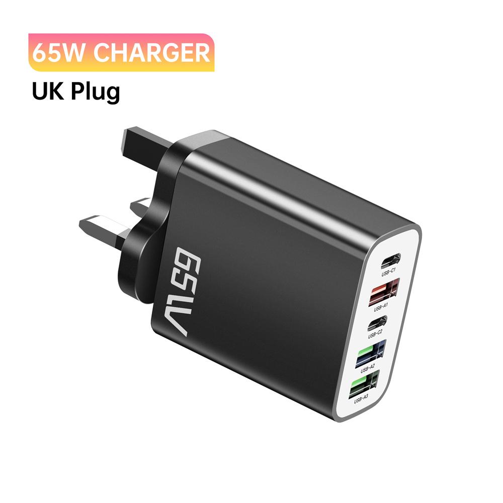 Total 65W USB C Charger Type C PD 5 Ports Mobile Phone Quick Fast Charging Wall Adapter for iPhone 16 Pro Xiaomi 15 Samsung S24