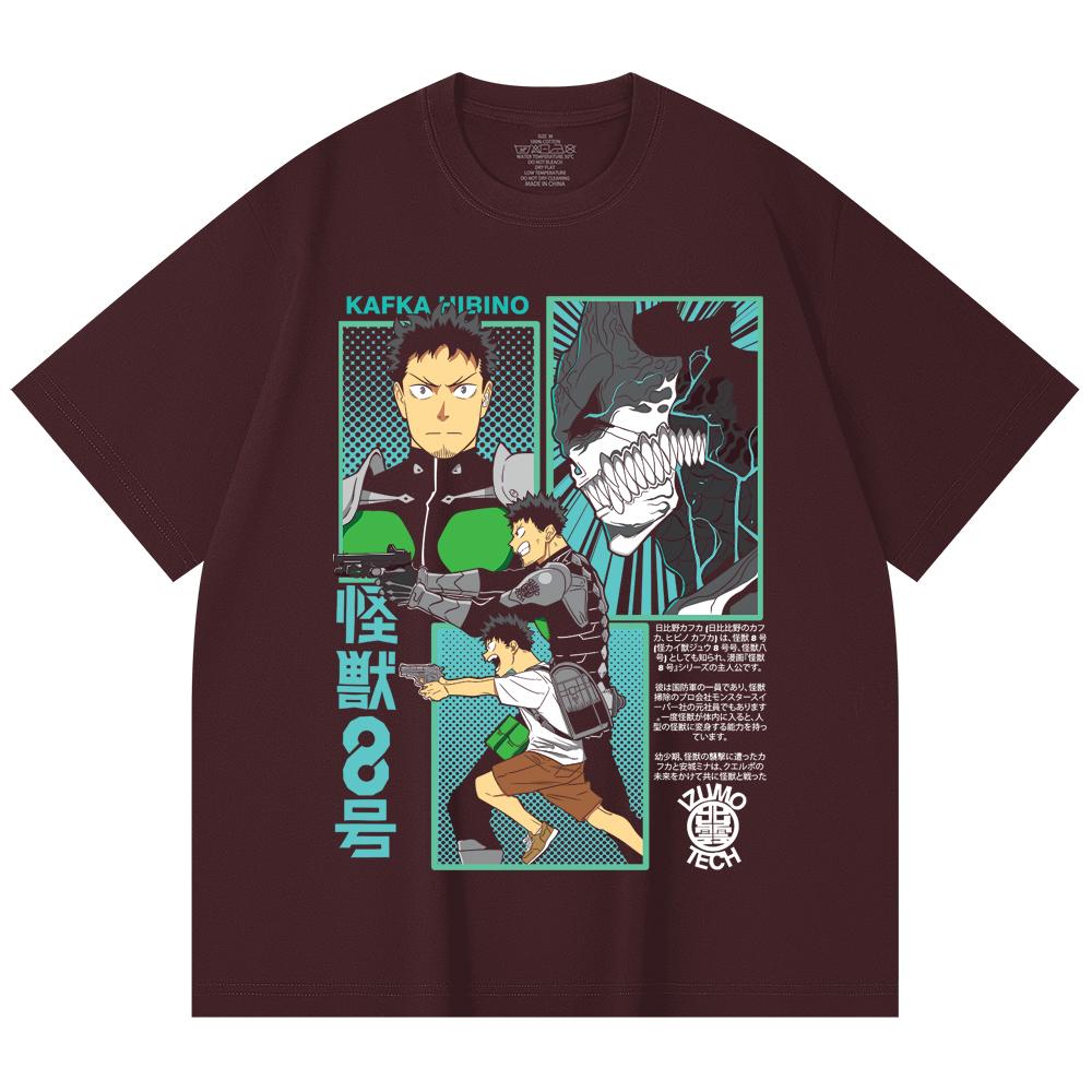 

230 Gsm 100% Cotton Kaiju No 8 V7 Kafka Print Unisex Heavy Cotton T Shirt 2XL вина червоного кольору