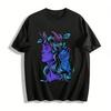 Horned Elf & Blue Flame Cat Graphic Cool Casual Top Pure Cotton T-shirt