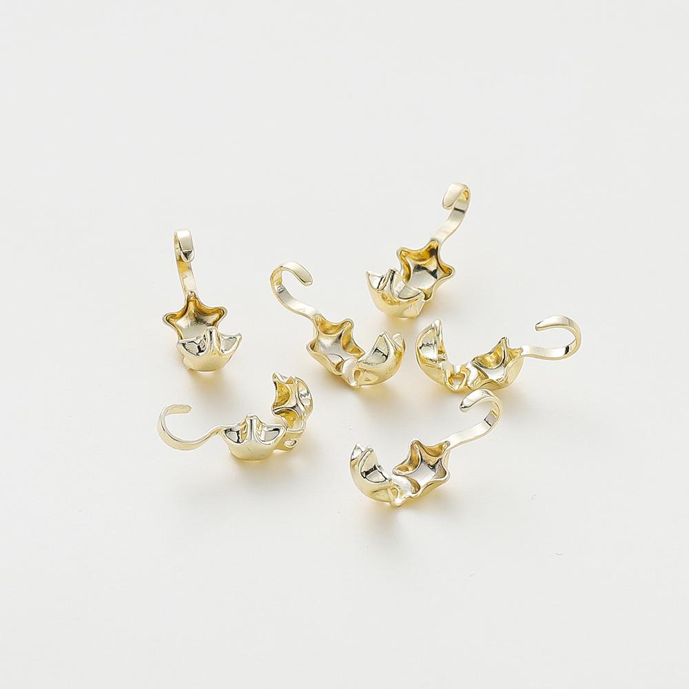 20pcs/lot 14K 18K Gold Color Star Shape Necklace End Crimp Beads With Hook Calotte Cover Beads For DIY Jewelry Making Components
