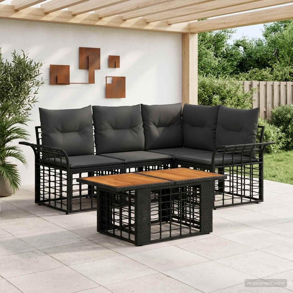 Garden Sofa Set 5 Pieces Black and Dark Grey Poly Rattan
