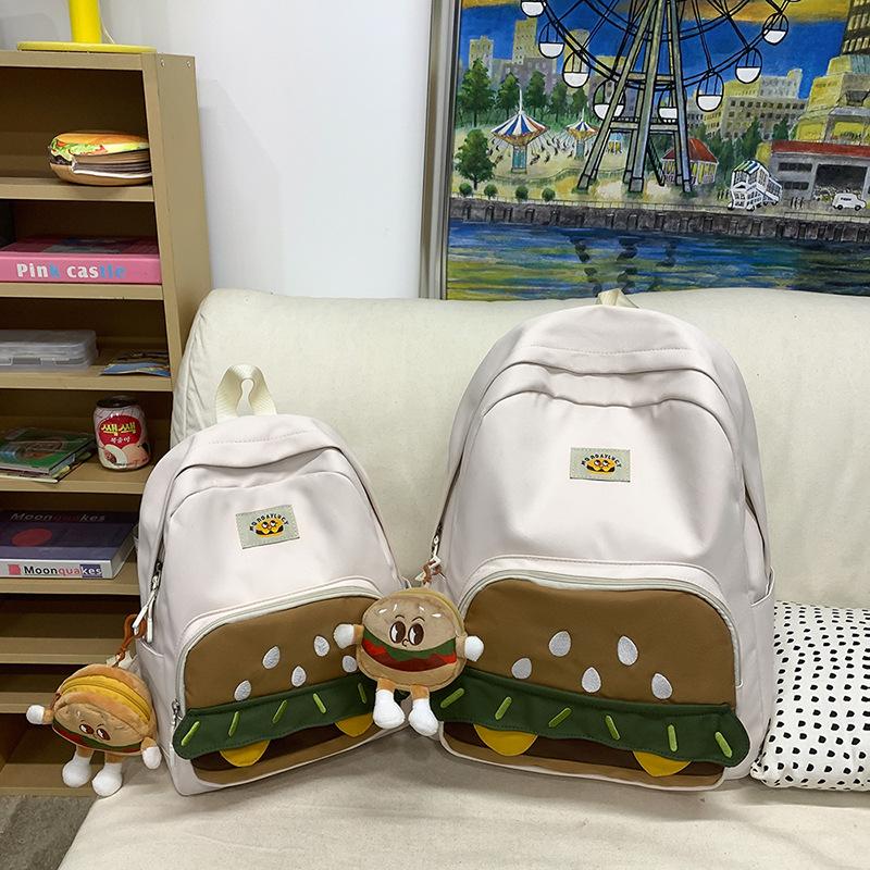 Schoolbag Campus School Bag Female Junior High School High School Cute Cartoon Burger Backpack Girl Large Capacity Student Backpack Tide