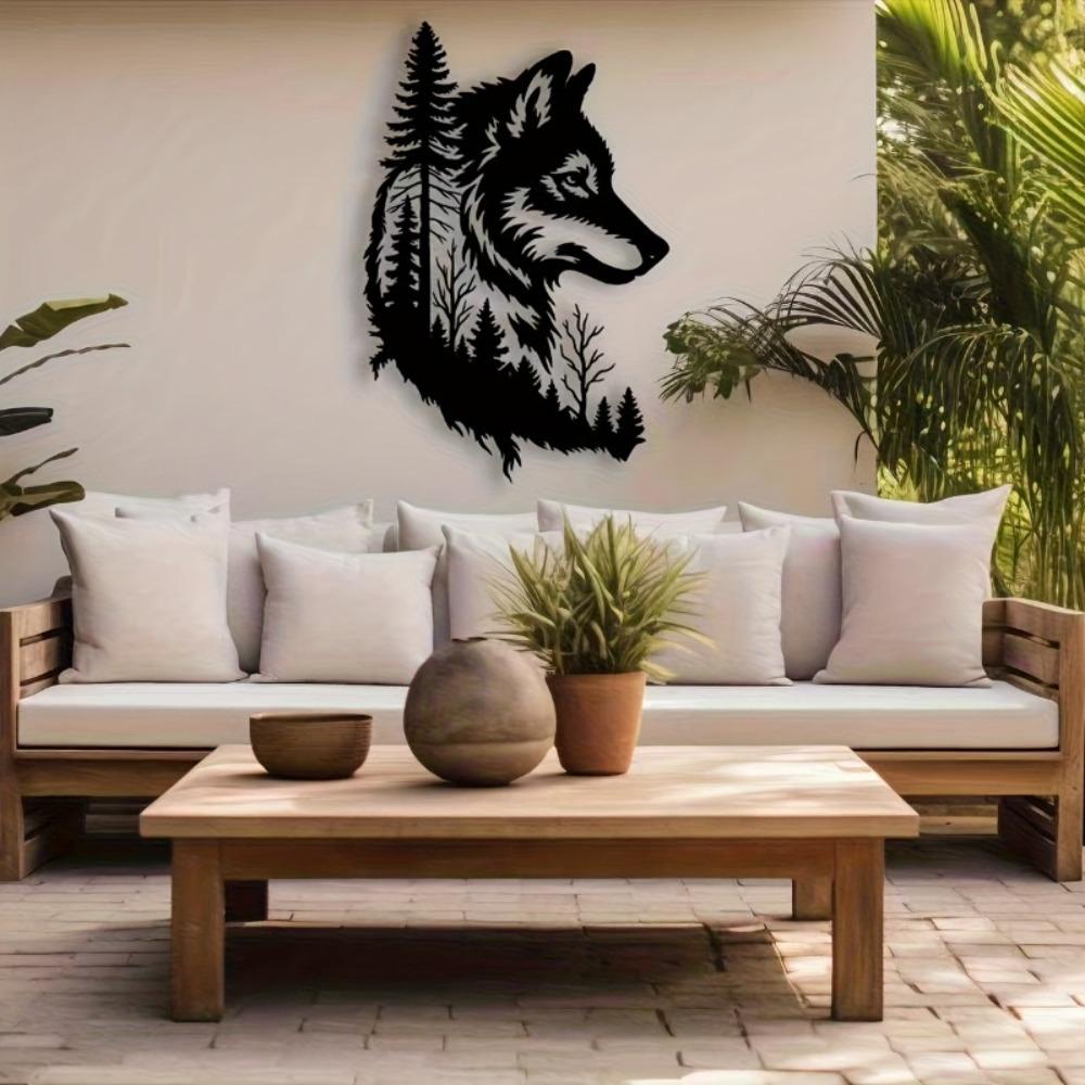 1pc Horizontal Metal Wolf Wall Art Iron Animal Forest Silhouette Home Decor, Wild Nature Landscape, Housewarming Christmas Wedding Gift