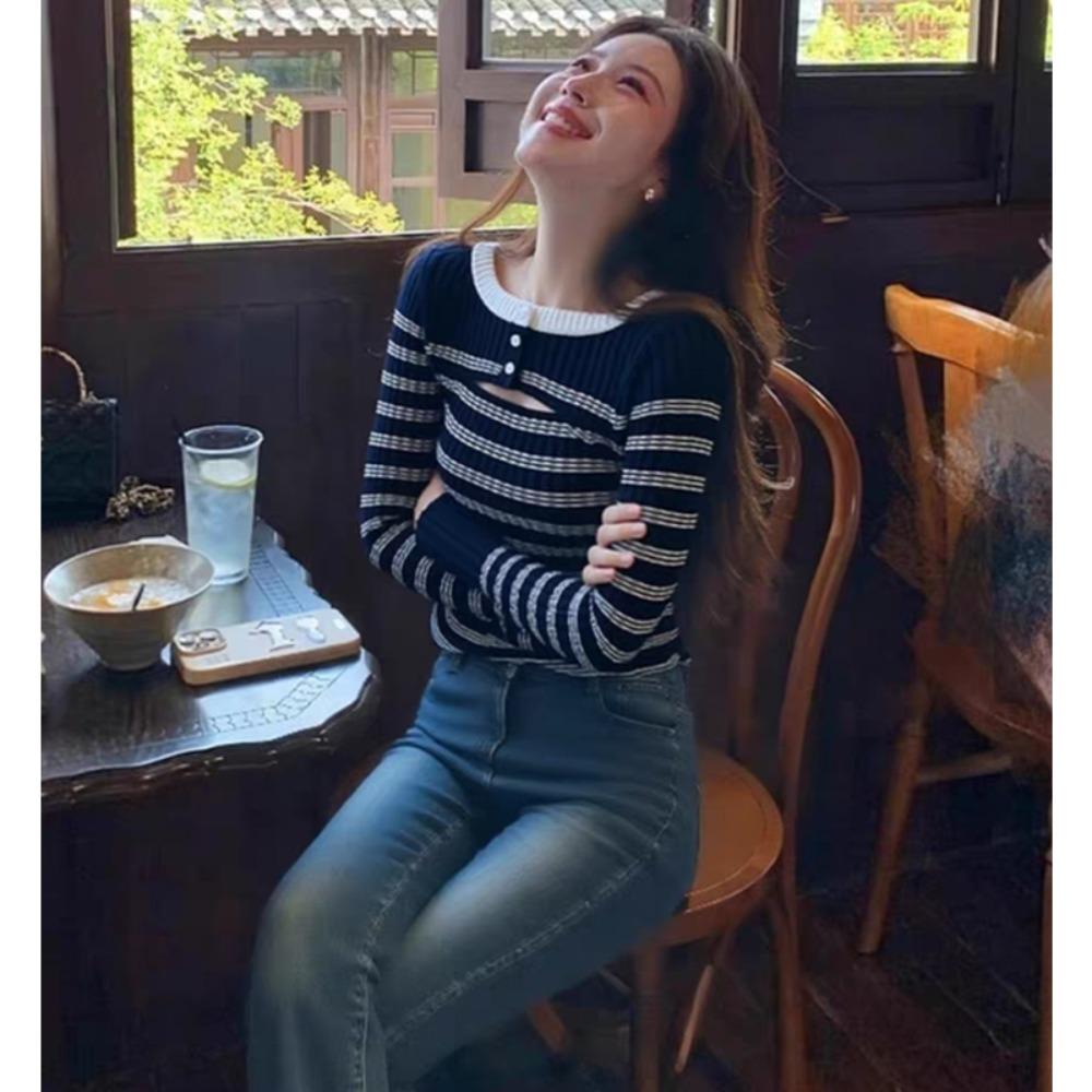 Autumn Sweaters Long Sleeve Knitted Sweater Women Pullovers New Slim O-Neck Striped Knit Sweater Pullover Women Tops Knitwears