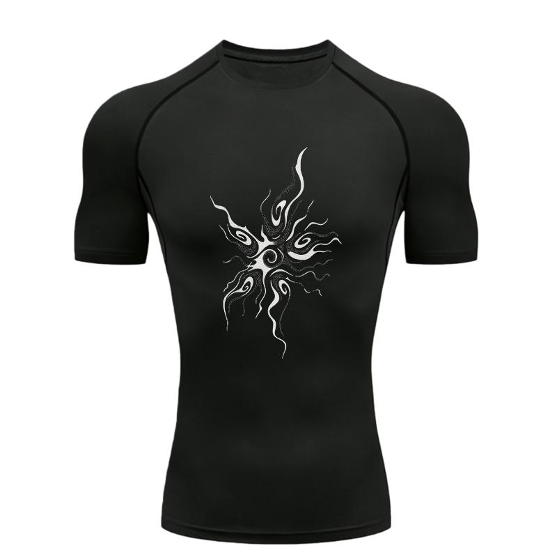 Flame Design Men Sports T-shirt Training Fitness Compression Workout T-Shirt Rashguard Sports Men's Short Sleeve Rashguard