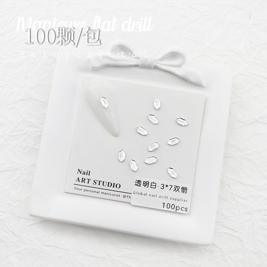 Nail Art White Flat Bottom Special-Shaped Diamond Size Mini Water Drop Love Square Transparent Diamond Jewelry White Rectangular Diamond