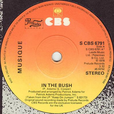 7-Zoll Schallplatte MUSIQUE - In The Bush SCBS6791 CBS 1978 UK Soul/Funk Gebraucht