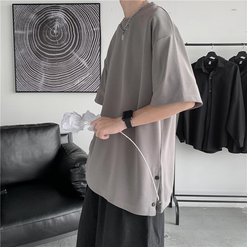 Men's Trendy 2023 Summer Short Sleeve Button Slit T-shirt - Loose Fit, Half Sleeve, Couple Style