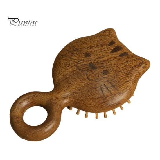 Wooden Scalp Massager Cat Shape Air Cushion Brush, Hair Growth Natural Wood Comb Head Relaxation Massage Tool, Portable Care Scrubber Brush