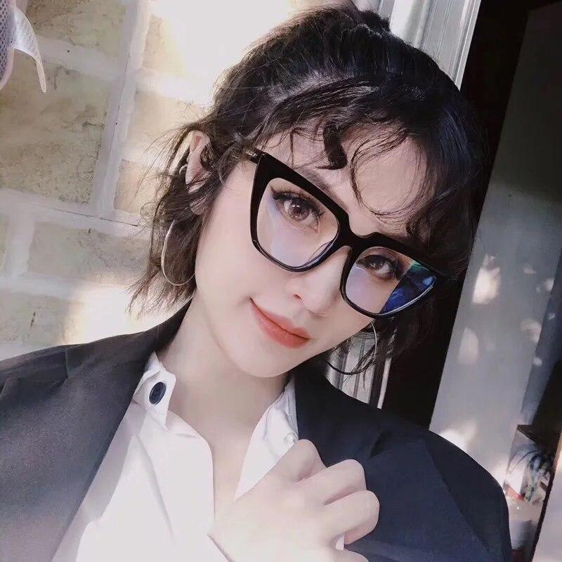 Fashion   New Cat Eye Plain Glasses Anti Blue Light Glasses Frame Retro Big Frame Eyeglasses for Women
