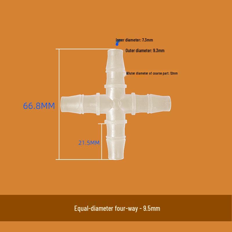 Pagoda Silicone Hose Four-Way Connector - Small Cross-Shaped, Quick Connect Water Splitter, PP Plastic.