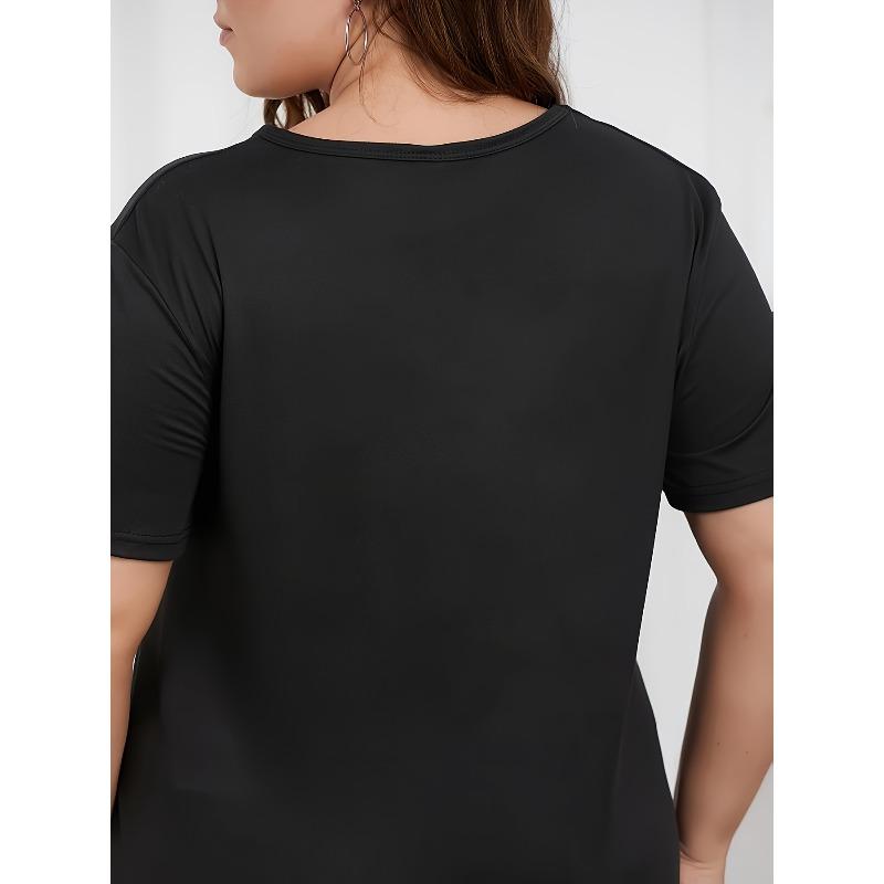 Europäische Größe Übergröße, Damen Freizeit Rundhals T-Shirt - Musterdruck, Kurzarm Normale Länge, Geeignet für Frühling, Sommer und Herbst