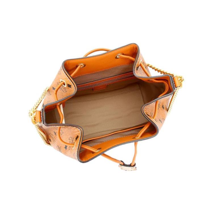 New MCM Soft Berlin Visetos Canvas With Leather Bucket Bags Crossbody Bag, Shoulder Bag Women's Brown & Cognac MWDAABF02CO001