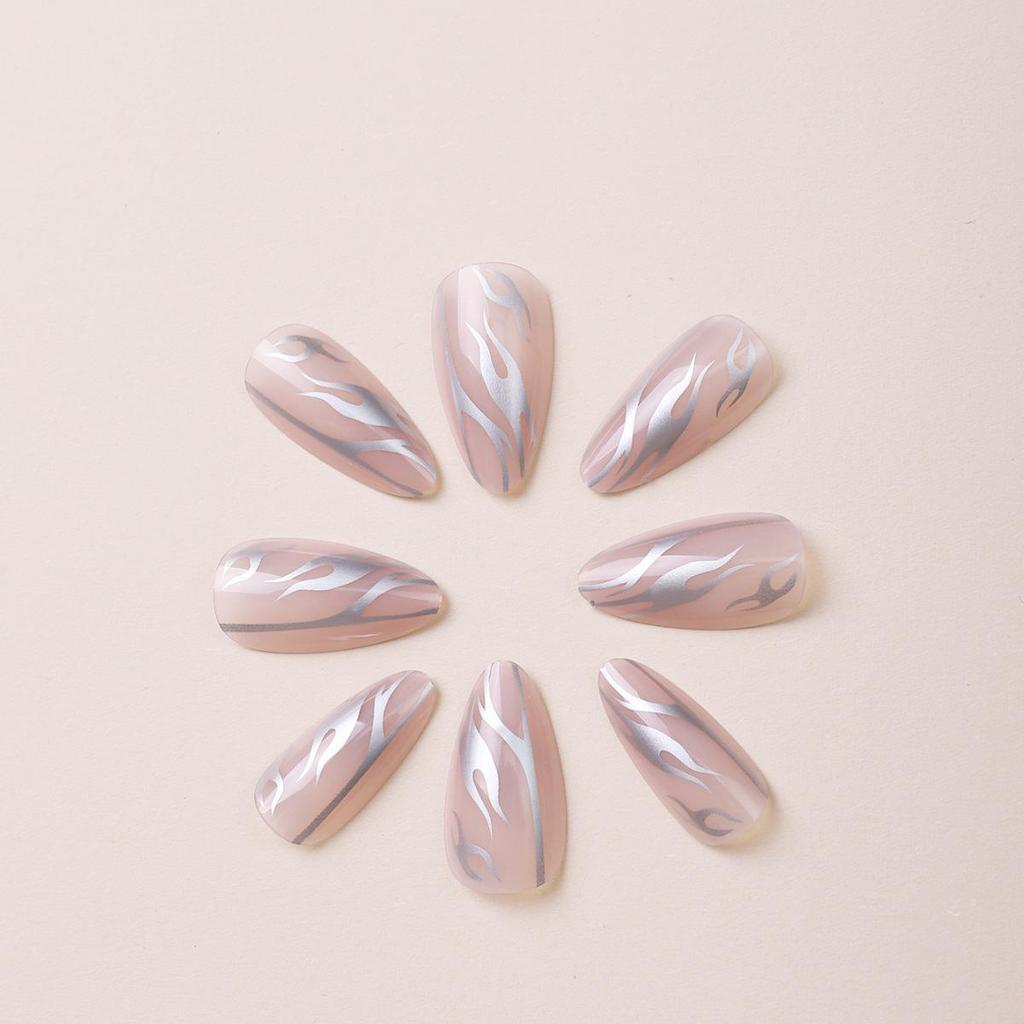 Silver Flame Rivet Wearable Nail Art Stickers - Fake Nails with European and American Design