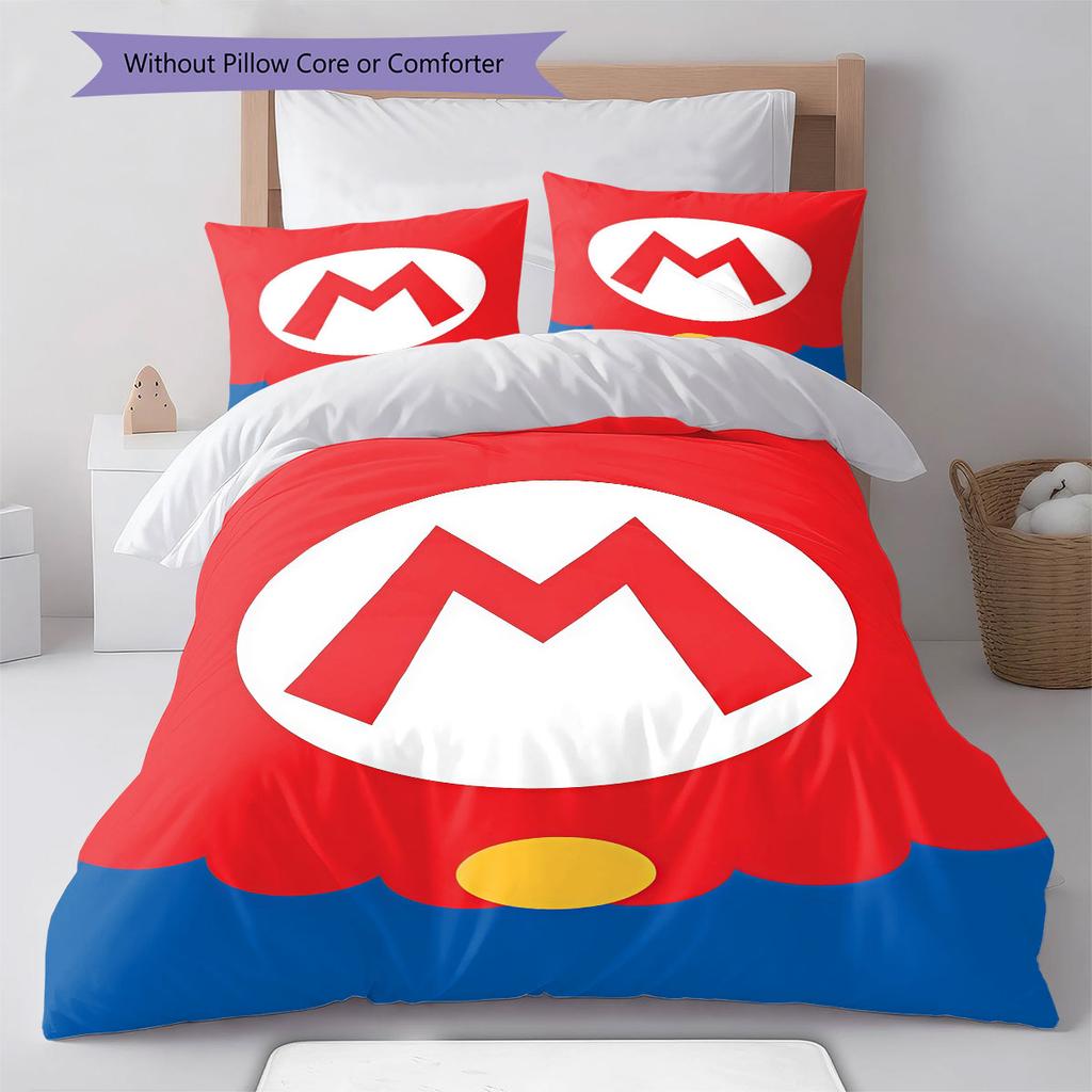 Mario Cartoon Pattern Bedding Home Decoration Birthday Gift ( 1 duvet cover + 2 pillowcase, without core),fan merchandise.