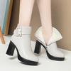 Winter Black Thick High Heel Ankle Boots Women  Keep Warm Fashion Elegant Short Buckle Decoration Leather Boots