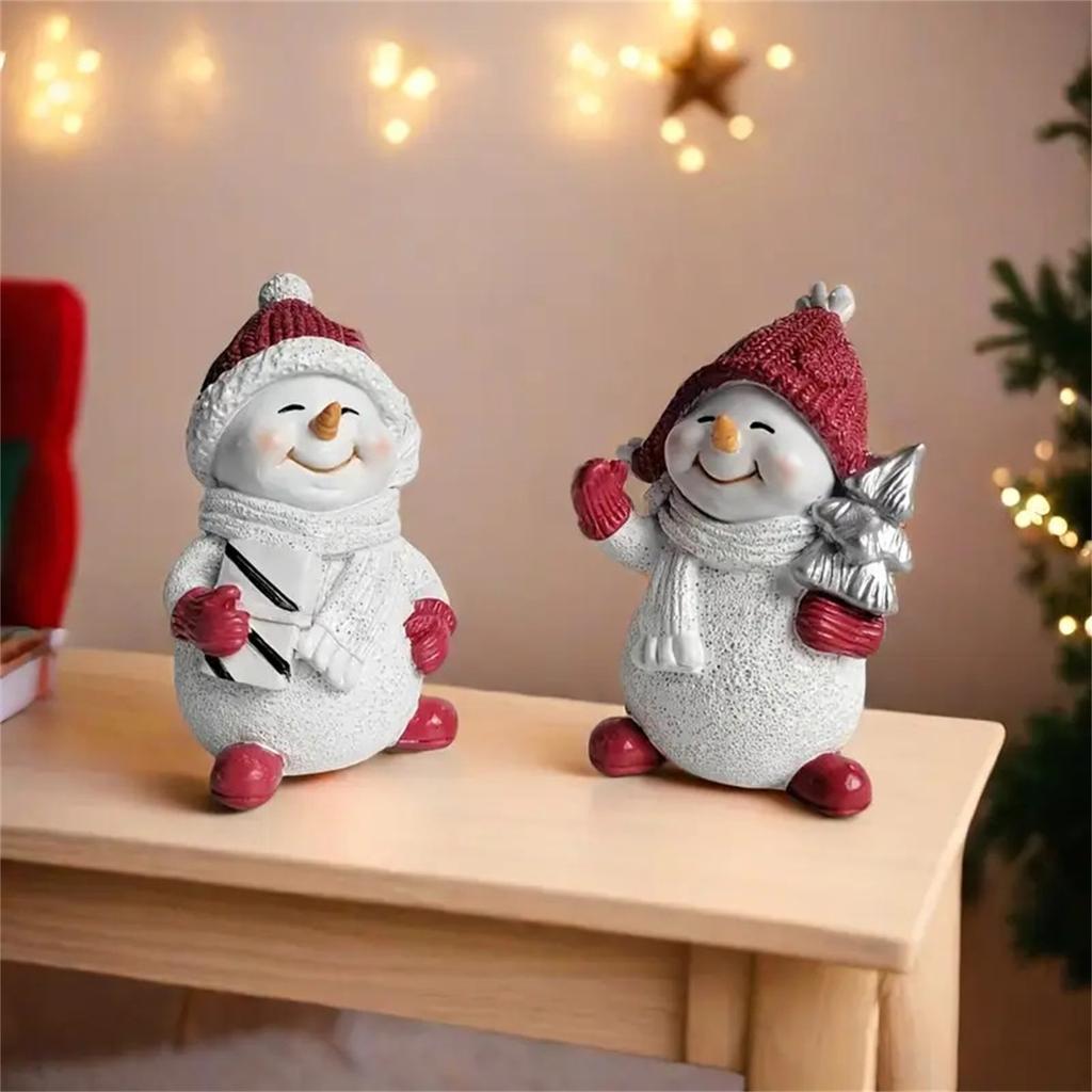 Weatherproof Snowman Statue Tiny Resin Snowman Figurine Christmas Tree Ornament For Tabletop Mantel Entryway Display