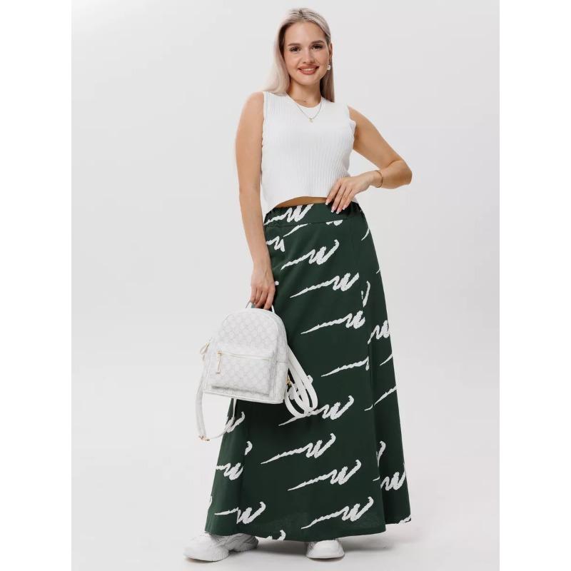 Damen Midi-Rock mit Print, Elastischer High-Waist Fließender A-Linien-Rock