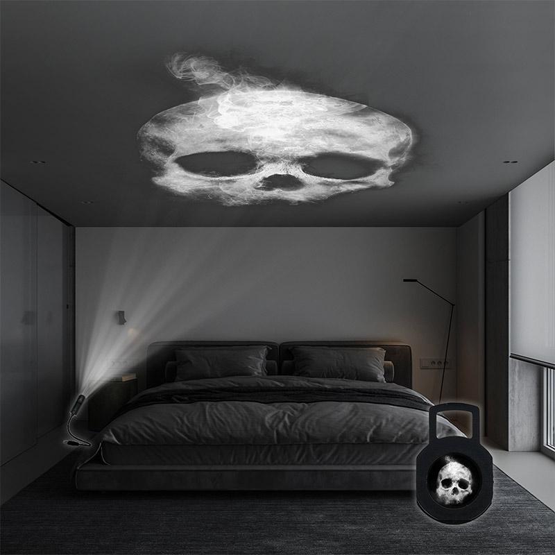 Halloween USB Projector Light Skull NightLight Ghost LED Lamp 360Degree Rotating Switchable Pattern Design Dark & Night Ambiance