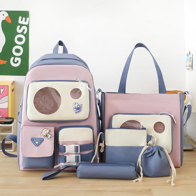 5-Piece Backpack Set Women's Large Capacity Student Schoolbag Travel Backpack for Girls