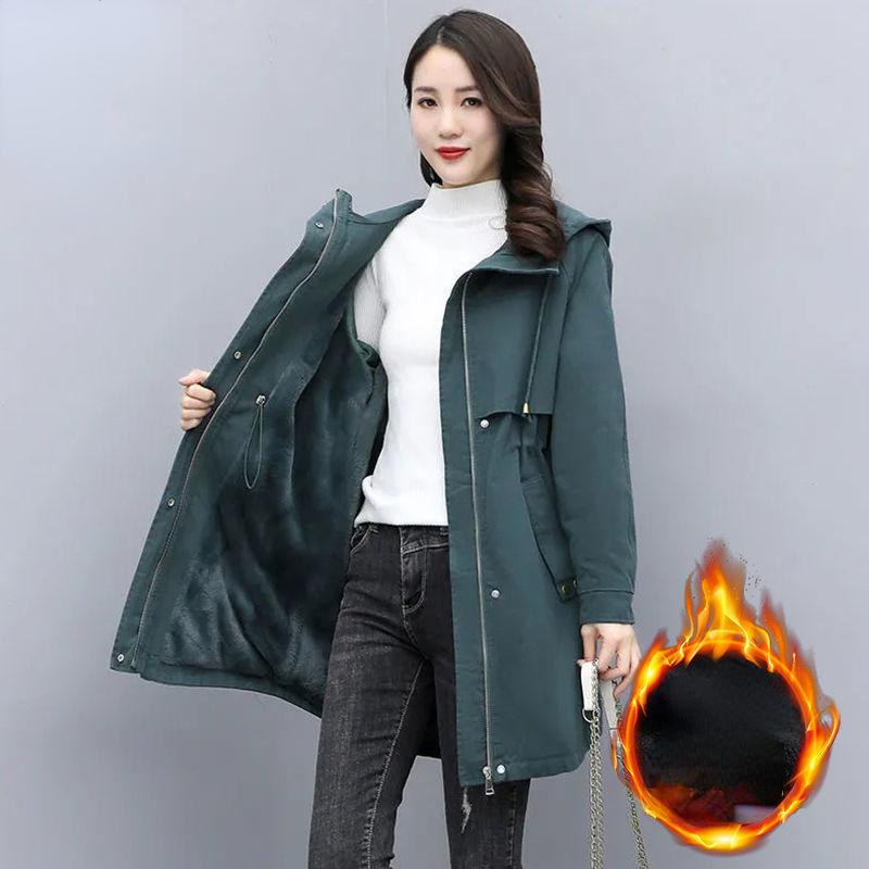 

Зимова тепла вузька парка з потовщеним поясом і капюшоном для мами середнього віку XXL